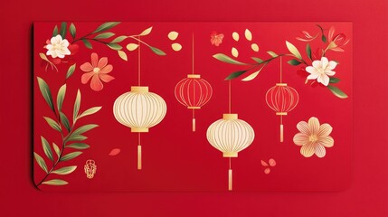 A personalized red envelope with festive Chinese New Year symbols like lanterns and flowers, featuring the recipient name in elegant font