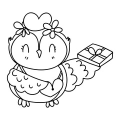 Valentine Postman Owl. Cute owl holding gift and heart, perfect for Valentine Day
