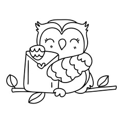 Valentine Postman Owl. Cute owl holding letter with heart, perched on branch