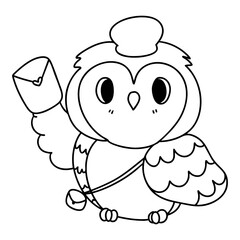 Valentine Postman Owl. Cute owl holding love letter, perfect for Valentine Day coloring