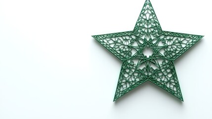 Obraz premium Green, ornate star decoration on white background.