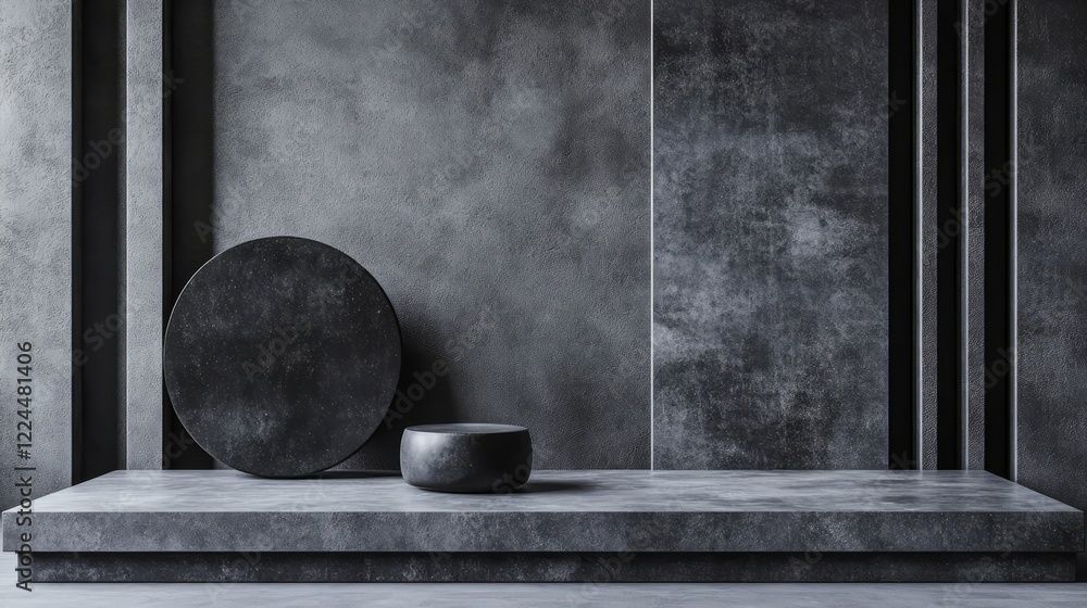 Poster minimalistic background with clean black shapes overlapping subtly on a deep gray canvas