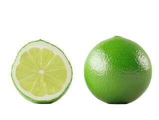 Isolated Lime Halves and Whole Lime
