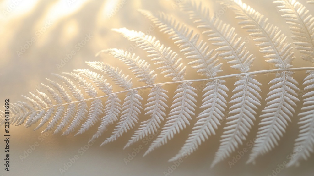 Poster close-up of a fern leaf in soft warm light with a soft bokeh effect