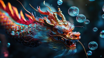 Naklejka premium An underwater-themed Chinese New Year scene featuring red lanterns floating gracefully among coral reefs with shimmering golden accents