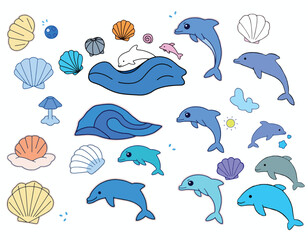 Ocean Breeze Sticker Pack with Seashells, Waves, and Dolphins in 3D Style