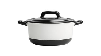 A modern, stylish cooking pot featuring a black lid and handles with a white body, ideal for kitchen and culinary imagery.