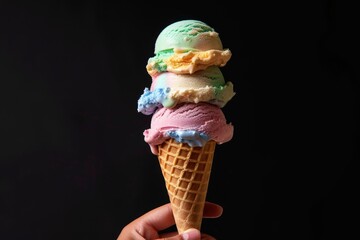 Hand holding an ice cream cone, professional photography 