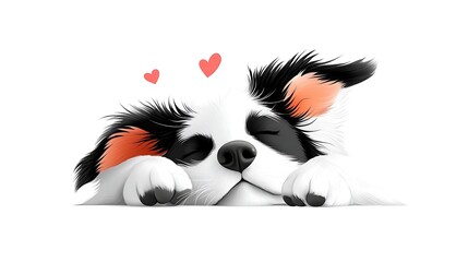 Adorable Puppy Illustration with Hearts A Sweet and Charming Cartoon Dog Design