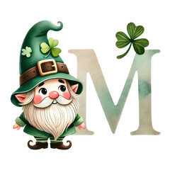St. Patrick's Day with gnome Alphabet, Watercolor Transparent PNG Files.