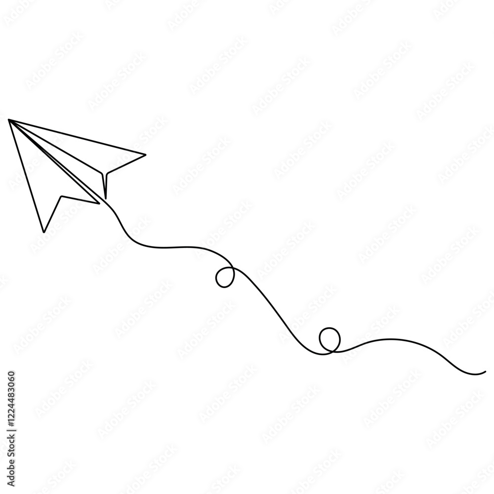 Poster paper plane single line art, continuous one line drawing of isolated outline vector icon