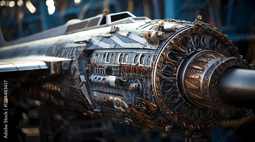 Poster captivating close up view of the intricate engineering details on the wings of a high performance fi