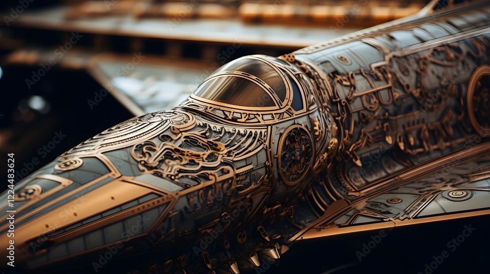 Aufkleber closeup view showcasing the intricate textures patterns and engineering details of a fighter jet s s