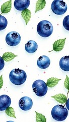 Watercolor blueberry seamless pattern, white background, pattern, food