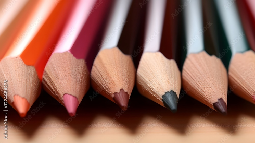 Poster closeup shot of a group of sharpened colorful pencils with their tips in focus showcasing the tools 