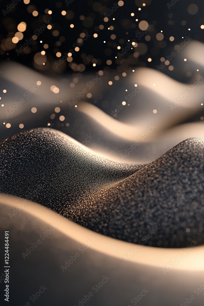 Poster dynamic sound waves in elegant metallic gold tones flow gracefully against a matte black backdrop, e