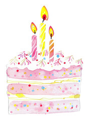 PNG Cute birthday cake illustration dessert celebration watercolor.