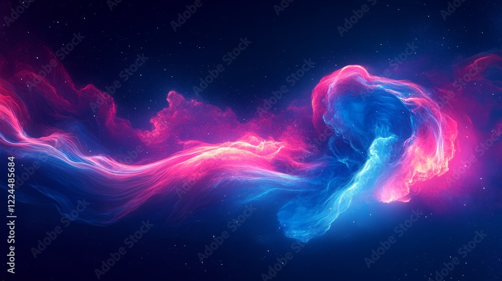 Poster abstract background with dynamic flowing lines in neon blue and pink against a dark gradient backdro