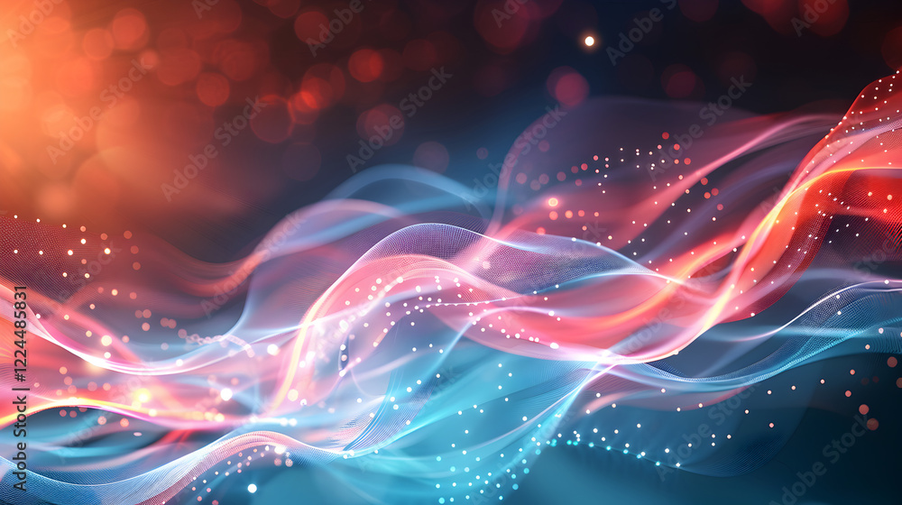 Poster abstract waves of color and light creating a dynamic visual effect.