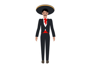 A man dressed in a traditional Mexican or Italian charro outfit with a large sombrero and red bowtie, ideal for celebrating cultural heritage, Mexican festivals, traditional events, tourism promotion
