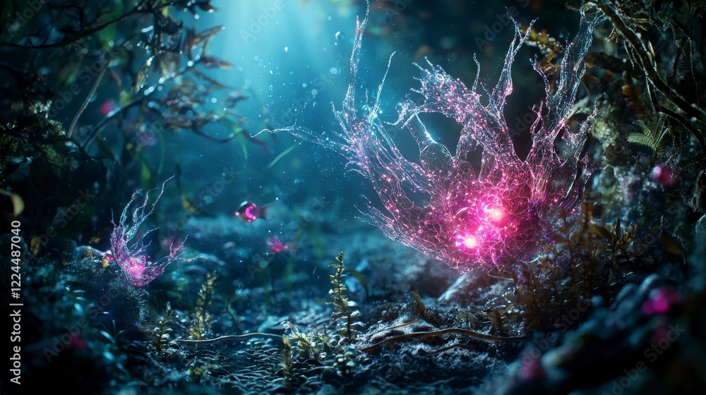 Poster exploring an underwater biome a stunning display of bioengineering in nature ocean digital art aesth
