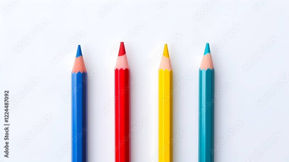 Poster elegant and simple minimalist composition featuring three primary colored pencils neatly arranged on