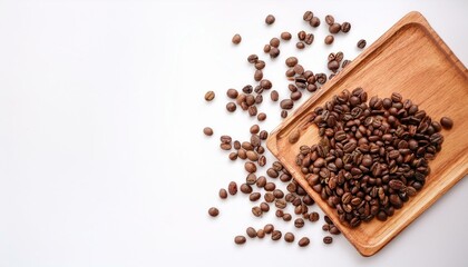 Elegant Coffee Beans Arrangement &ndash; Scattered Roasted Beans on White Background, Minimalist Design for Coffee Lovers