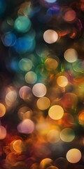 Obraz premium Vibrant bokeh light pattern with circular shapes in various colors, creating an abstract and dreamy background effect.