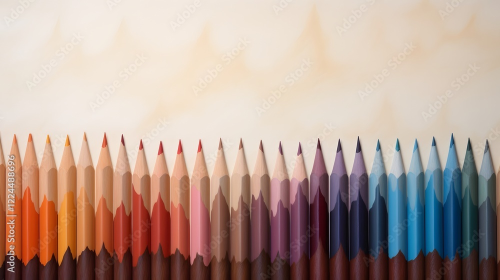 Aufkleber a row of colorful pencils gradually fading from sharp vibrant tips to dull worn down ends showcasing
