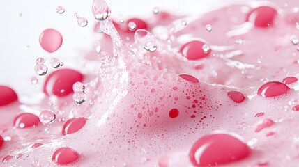 Pink liquid splash, bubbles, close-up, abstract background, for product advertising
