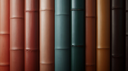 Row of colorful spines of books collection in library shelf, educational material background with multicolored hardcover