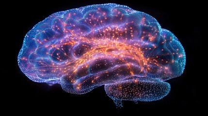 Illuminated Brain Network, Neural Activity, Dark Background, Medical Illustration