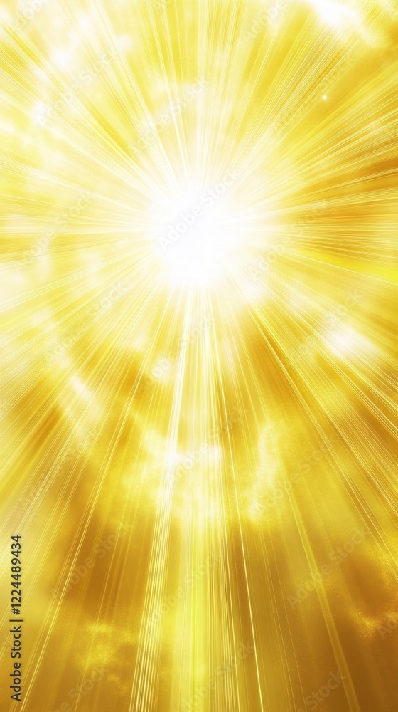 Poster radiant gold light burst with rays and abstract clouds creating a heavenly ethereal effect