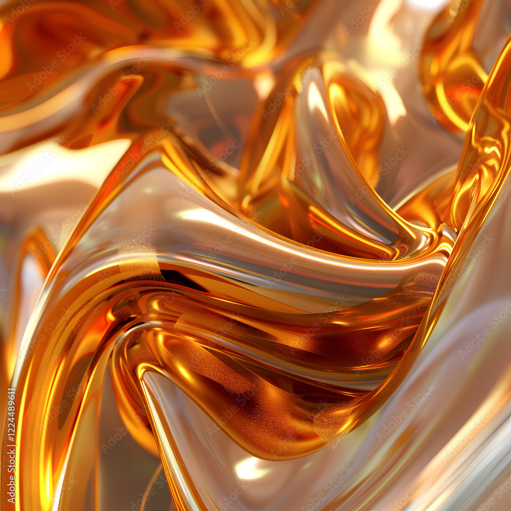 Poster a close-up of swirling golden and metallic textures creating an abstract, fluid composition.