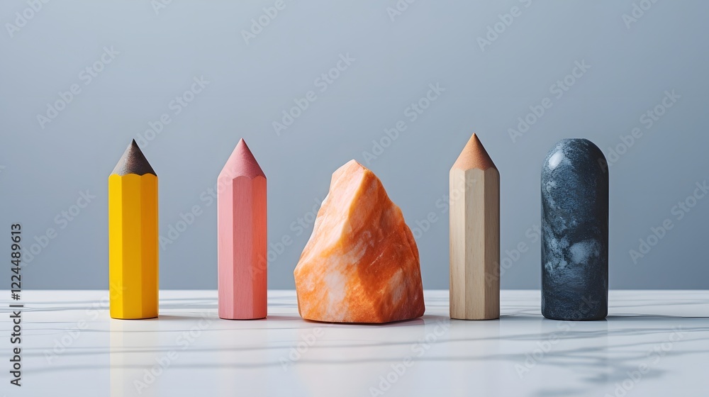 Poster vibrant colored pencils arranged in a minimalist composition on a sleek marble background ideal for 