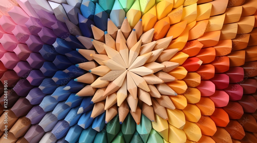 Aufkleber overhead view of a beautifully arranged composition of colored pencils in a geometric pattern this c