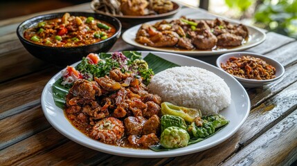 Obraz premium Culinary experience diverse cultural dishes local market food photography natural setting close-up cultural exchange