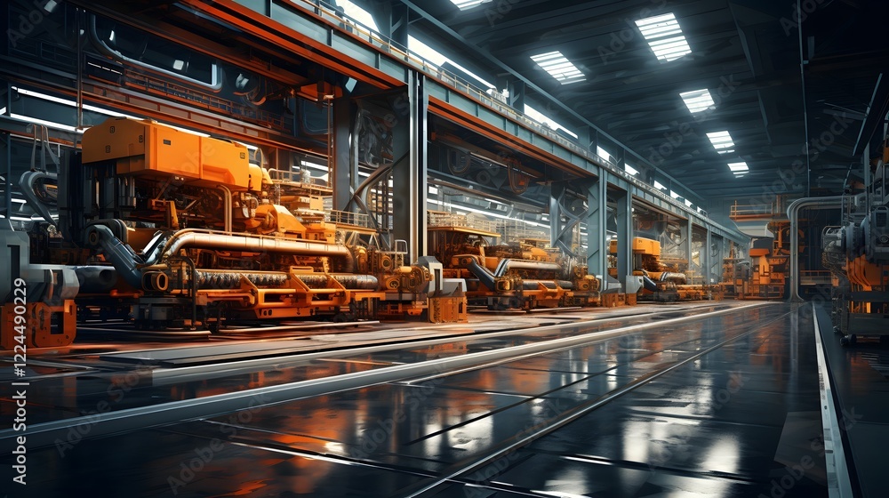 Poster advanced industrial machinery and equipment operating efficiently in a high tech factory setting dri