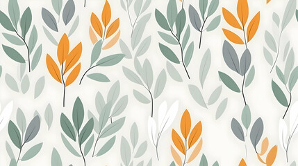 A seamless pattern featuring stylized leaves in various colors on a light background.