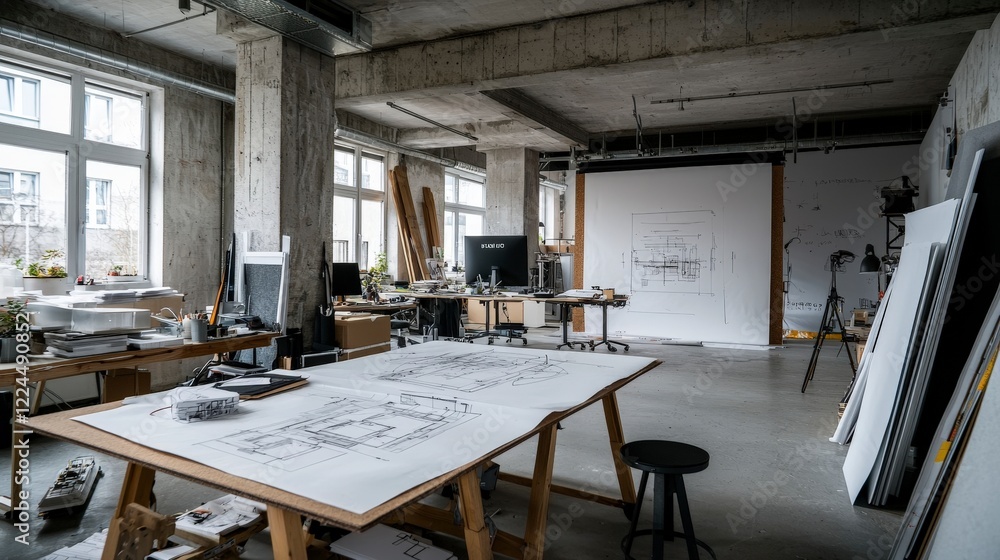 Poster innovative design process in an open studio urban environment architecture prototypes creative works