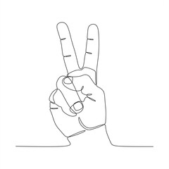 Continuous line drawing of victory symbol gesture. Victory fingers symbol in one line drawing.