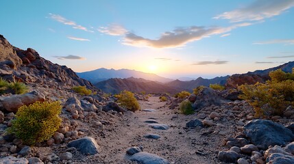 Obraz premium Serene Desert Landscape at Sunset with a Rocky Path