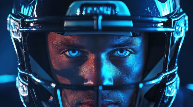 Intense Close-Up Portrait of Football Player in Protective Gear