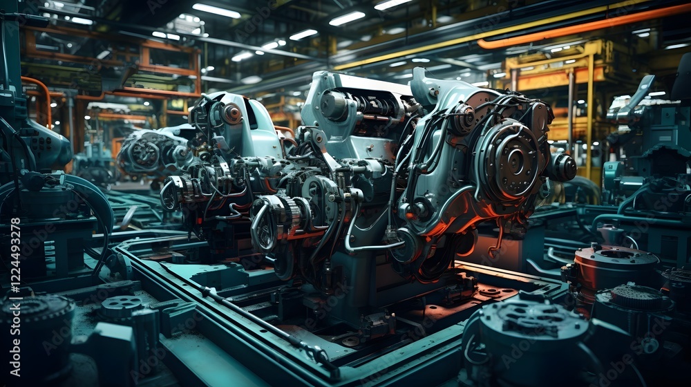 Poster efficient automotive assembly robotic machinery streamlining car part production in a modern factory