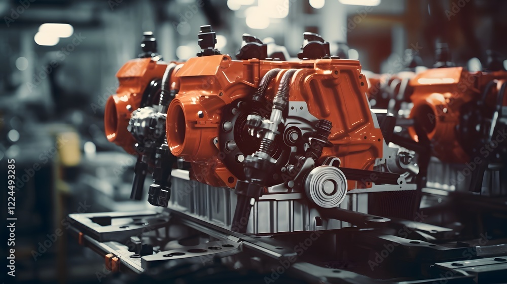 Poster automated machinery assembling car components in a modern automotive manufacturing facility precisio