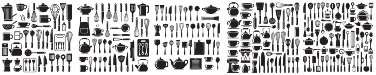 Vector collection of kitchen equipment silhouettes