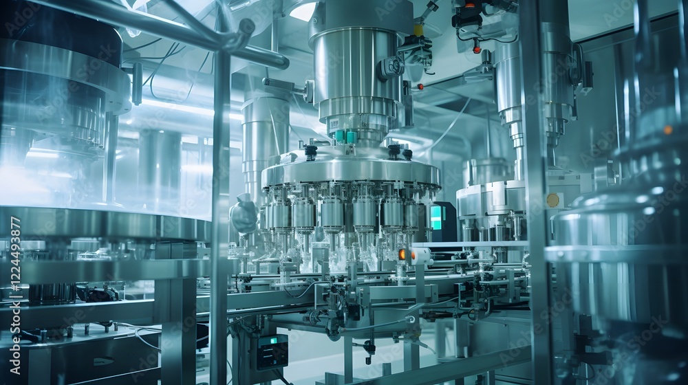 Poster intricate and advanced high tech machinery meticulously powering the production processes in a state
