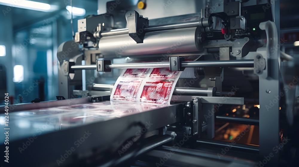 Poster a high speed food processing machine packaging a variety of products at an efficient and modern indu