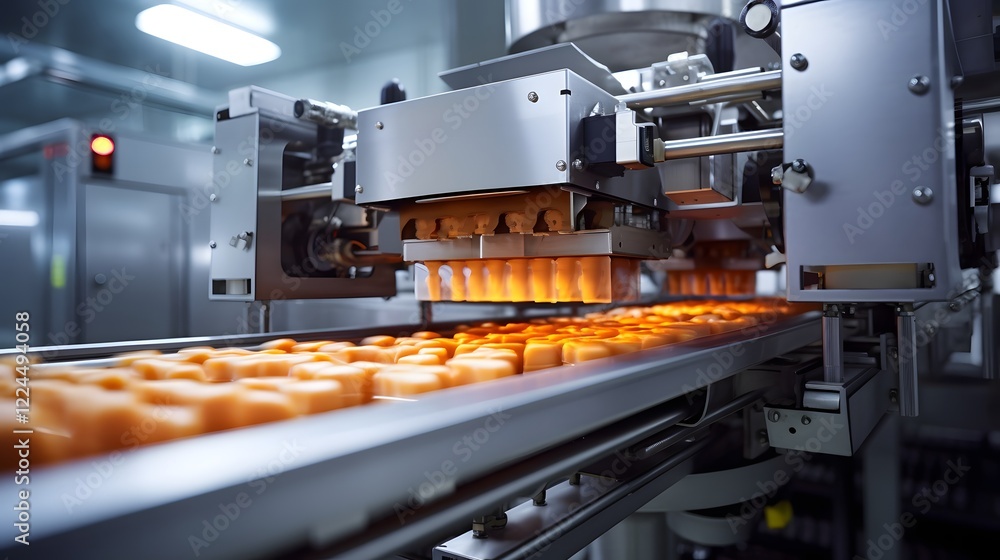 Poster high speed automated food processing machine efficiently packaging a variety of products on a convey