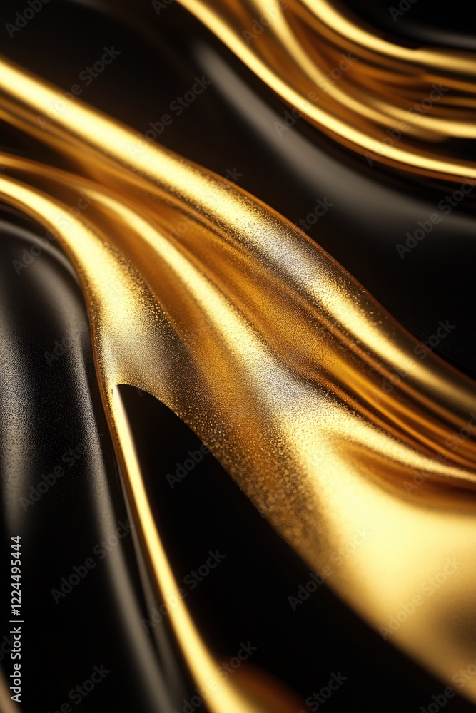 Poster abstract gold and black flowing fabric with smooth texture and light reflections on surface